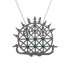 Güneş Kursu Kolye - Yeşil kuvars 925 ayar siyah rodyum kaplama gümüş kolye (40 cm beyaz altın rolo zincir) #1a6jf54