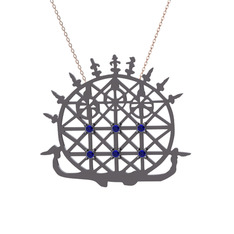 Güneş Kursu Kolye - Lab safir 925 ayar siyah rodyum kaplama gümüş kolye (40 cm rose altın rolo zincir) #1c7x9yl