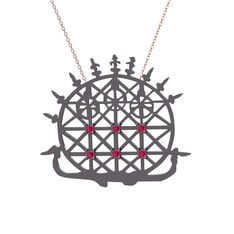 Güneş Kursu Kolye - Rodolit garnet 925 ayar siyah rodyum kaplama gümüş kolye (40 cm rose altın rolo zincir) #1c8j9rx