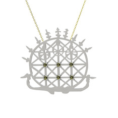 Güneş Kursu Kolye - Peridot 8 ayar beyaz altın kolye (40 cm gümüş rolo zincir) #1crs878