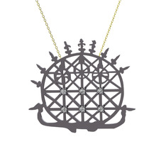 Güneş Kursu Kolye - Swarovski 925 ayar siyah rodyum kaplama gümüş kolye (40 cm altın rolo zincir) #1fqa3bd