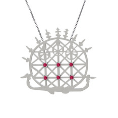 Rodolit garnet 18 ayar beyaz altın kolye (40 cm gümüş rolo zincir)