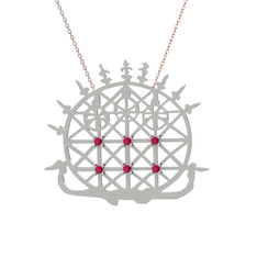 Güneş Kursu Kolye - Rodolit garnet 18 ayar beyaz altın kolye (40 cm rose altın rolo zincir) #1iqjhce