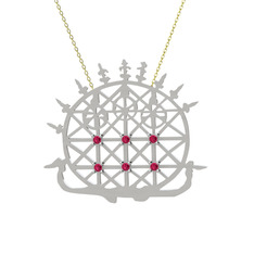 Güneş Kursu Kolye - Rodolit garnet 8 ayar beyaz altın kolye (40 cm altın rolo zincir) #1iyhr6i