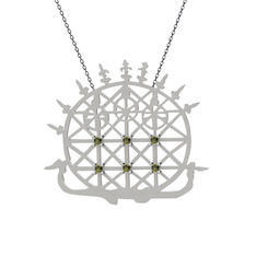 Güneş Kursu Kolye - Peridot 8 ayar beyaz altın kolye (40 cm gümüş rolo zincir) #1lfpun5