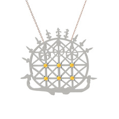 Güneş Kursu Kolye - Sitrin 14 ayar beyaz altın kolye (40 cm gümüş rolo zincir) #1nzpk0d