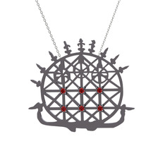 Güneş Kursu Kolye - Garnet 925 ayar siyah rodyum kaplama gümüş kolye (40 cm gümüş rolo zincir) #1rlcyco