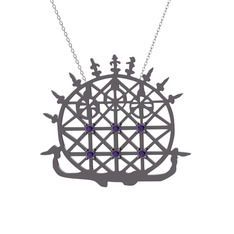 Güneş Kursu Kolye - Ametist 925 ayar siyah rodyum kaplama gümüş kolye (40 cm beyaz altın rolo zincir) #2k6iri