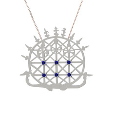 Güneş Kursu Kolye - Lab safir 925 ayar gümüş kolye (40 cm rose altın rolo zincir) #421rlq