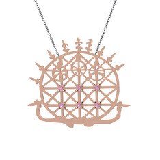 Güneş Kursu Kolye - Pembe kuvars 18 ayar rose altın kolye (40 cm gümüş rolo zincir) #4zzry6