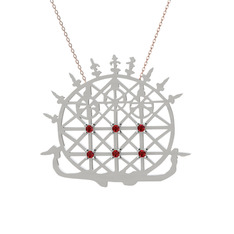 Güneş Kursu Kolye - Garnet 14 ayar beyaz altın kolye (40 cm rose altın rolo zincir) #838bbw