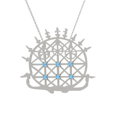 Güneş Kursu Kolye - Akuamarin 925 ayar gümüş kolye (40 cm beyaz altın rolo zincir) #8bipyk