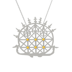 Güneş Kursu Kolye - Sitrin 8 ayar beyaz altın kolye (40 cm gümüş rolo zincir) #8ywznc