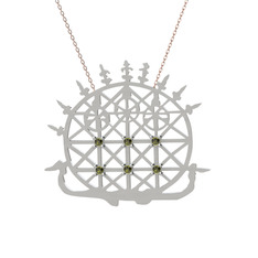 Güneş Kursu Kolye - Peridot 14 ayar beyaz altın kolye (40 cm gümüş rolo zincir) #922xuv