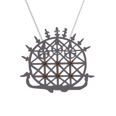 Güneş Kursu Kolye - Dumanlı kuvars 925 ayar siyah rodyum kaplama gümüş kolye (40 cm beyaz altın rolo zincir) #arh8el