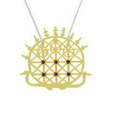 Güneş Kursu Kolye - Kök yakut 925 ayar altın kaplama gümüş kolye (40 cm rose altın rolo zincir) #coma1u