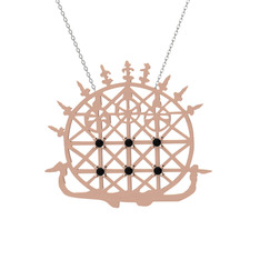 Güneş Kursu Kolye - Siyah zirkon 18 ayar rose altın kolye (40 cm beyaz altın rolo zincir) #ddc3qk