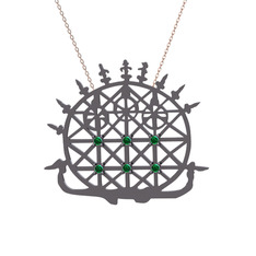 Güneş Kursu Kolye - Yeşil kuvars 925 ayar siyah rodyum kaplama gümüş kolye (40 cm rose altın rolo zincir) #fk7hl7