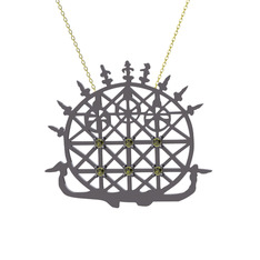 Güneş Kursu Kolye - Peridot 925 ayar siyah rodyum kaplama gümüş kolye (40 cm altın rolo zincir) #if30gc