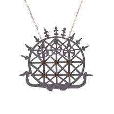 Güneş Kursu Kolye - Dumanlı kuvars 925 ayar siyah rodyum kaplama gümüş kolye (40 cm gümüş rolo zincir) #l040id