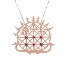 Güneş Kursu Kolye - Rodolit garnet 925 ayar rose altın kaplama gümüş kolye (40 cm beyaz altın rolo zincir) #lr569i
