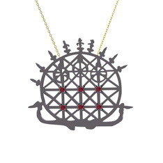 Güneş Kursu Kolye - Kök yakut 925 ayar siyah rodyum kaplama gümüş kolye (40 cm altın rolo zincir) #lrsk95