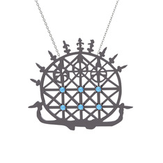 Güneş Kursu Kolye - Akuamarin 925 ayar siyah rodyum kaplama gümüş kolye (40 cm beyaz altın rolo zincir) #ncknm8