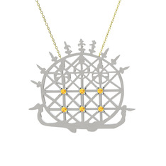 Güneş Kursu Kolye - Sitrin 8 ayar beyaz altın kolye (40 cm gümüş rolo zincir) #o8bsvi