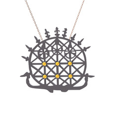 Güneş Kursu Kolye - Sitrin 925 ayar siyah rodyum kaplama gümüş kolye (40 cm rose altın rolo zincir) #ox1fn1