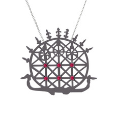 Güneş Kursu Kolye - Rodolit garnet 925 ayar siyah rodyum kaplama gümüş kolye (40 cm beyaz altın rolo zincir) #pur4yb