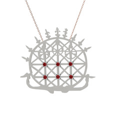 Güneş Kursu Kolye - Garnet 925 ayar gümüş kolye (40 cm rose altın rolo zincir) #sk9cm7