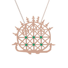 Kök zümrüt 18 ayar rose altın kolye (40 cm gümüş rolo zincir)