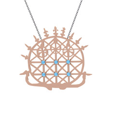 Akuamarin 18 ayar rose altın kolye (40 cm gümüş rolo zincir)