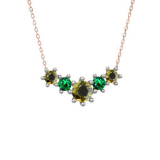 Aine Beştaş Kolye - Peridot ve yeşil kuvars 8 ayar beyaz altın kolye (40 cm rose altın rolo zincir) #108ml4h