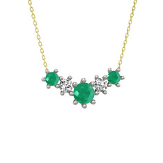 Aine Beştaş Kolye - Kök zümrüt ve beyaz zirkon 14 ayar beyaz altın kolye (40 cm altın rolo zincir) #10d9qdy