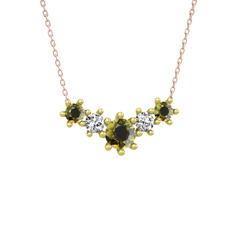 Peridot ve beyaz zirkon 8 ayar altın kolye (40 cm gümüş rolo zincir)