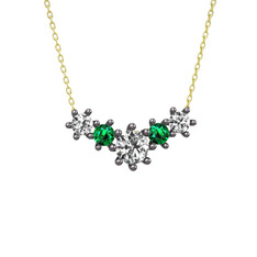 Aine Beştaş Kolye - Swarovski ve yeşil kuvars 925 ayar siyah rodyum kaplama gümüş kolye (40 cm altın rolo zincir) #10f54mi