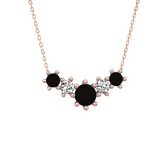 Aine Beştaş Kolye - Siyah zirkon ve swarovski 925 ayar rose altın kaplama gümüş kolye (40 cm rose altın rolo zincir) #10jn8rq