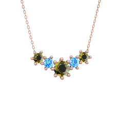 Peridot ve akuamarin 18 ayar rose altın kolye (40 cm rose altın rolo zincir)