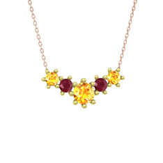 Aine Beştaş Kolye - Sitrin ve kök yakut 18 ayar altın kolye (40 cm rose altın rolo zincir) #10q6k52