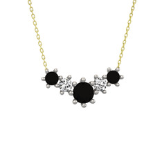 Aine Beştaş Kolye - Siyah zirkon ve beyaz zirkon 8 ayar beyaz altın kolye (40 cm altın rolo zincir) #10stlsb