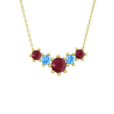 Aine Beştaş Kolye - Kök yakut ve akuamarin 925 ayar altın kaplama gümüş kolye (40 cm altın rolo zincir) #10ugdwe