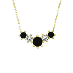 Aine Beştaş Kolye - Siyah zirkon ve swarovski 8 ayar altın kolye (40 cm altın rolo zincir) #1109eoc