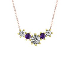 Swarovski ve ametist 14 ayar altın kolye (40 cm rose altın rolo zincir)