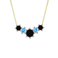 Aine Beştaş Kolye - Siyah zirkon ve akuamarin 925 ayar gümüş kolye (40 cm altın rolo zincir) #110ydf0