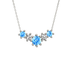 Akuamarin ve beyaz zirkon 925 ayar gümüş kolye (40 cm gümüş rolo zincir)