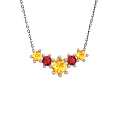 Sitrin ve garnet 925 ayar rose altın kaplama gümüş kolye (40 cm gümüş rolo zincir)