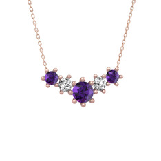 Aine Beştaş Kolye - Ametist ve swarovski 8 ayar rose altın kolye (40 cm rose altın rolo zincir) #11goxby