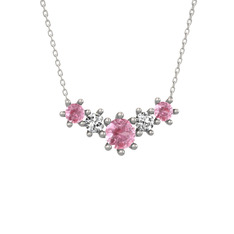 Pembe kuvars ve beyaz zirkon 18 ayar beyaz altın kolye (40 cm beyaz altın rolo zincir)
