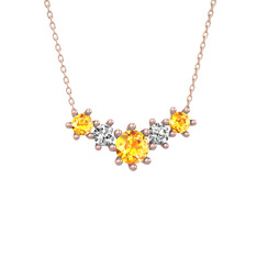 Sitrin ve beyaz zirkon 18 ayar rose altın kolye (40 cm rose altın rolo zincir)